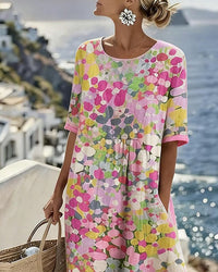 Ελένα | Χαλαρό και Ελαφρύ Floral Midi Φόρεμα
