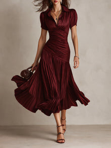 Αντριάνα - Ρετρό Ριγέ Σατέν Μίντι Φόρεμα