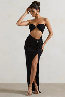Cancun™ | Εcru strapless maxi φόρεμα με κοψίματα και στροφή
