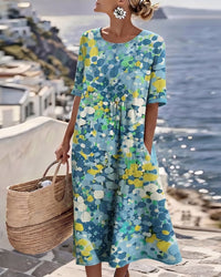 Ελένα | Χαλαρό και Ελαφρύ Floral Midi Φόρεμα